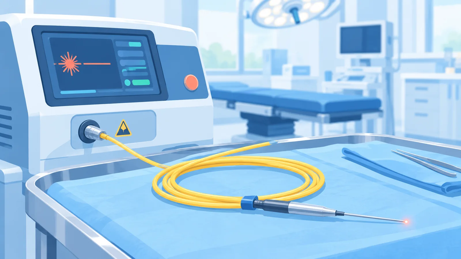 Perangkat laser medis di atas nampan steril