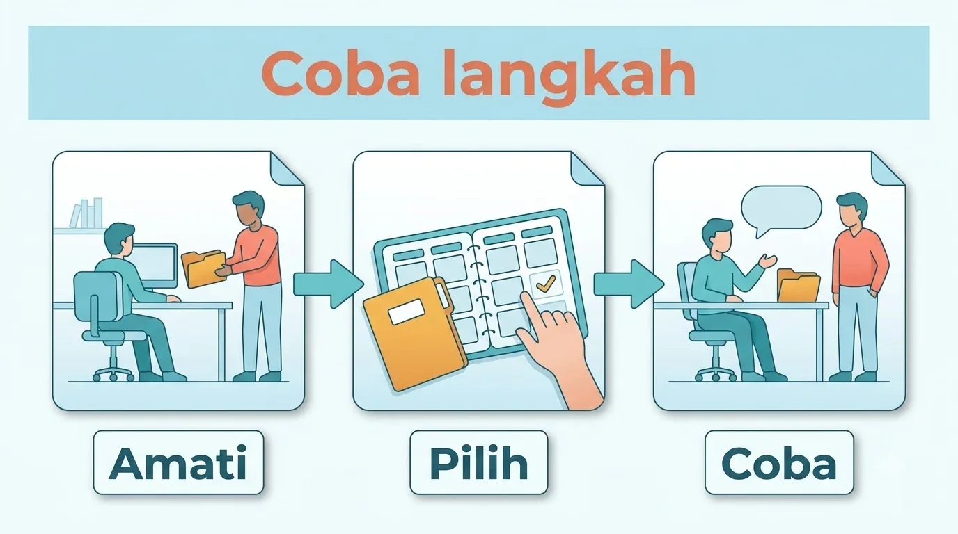 Empat bagian catatan pengamatan diri: kapan kejadian berlangsung, hal yang dianggap penting, tindakan nyata, d