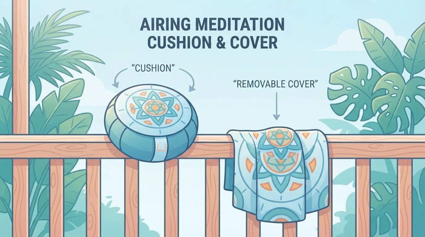 Detail resleting dan jahitan penutup bantal meditasi dari kain kanvas