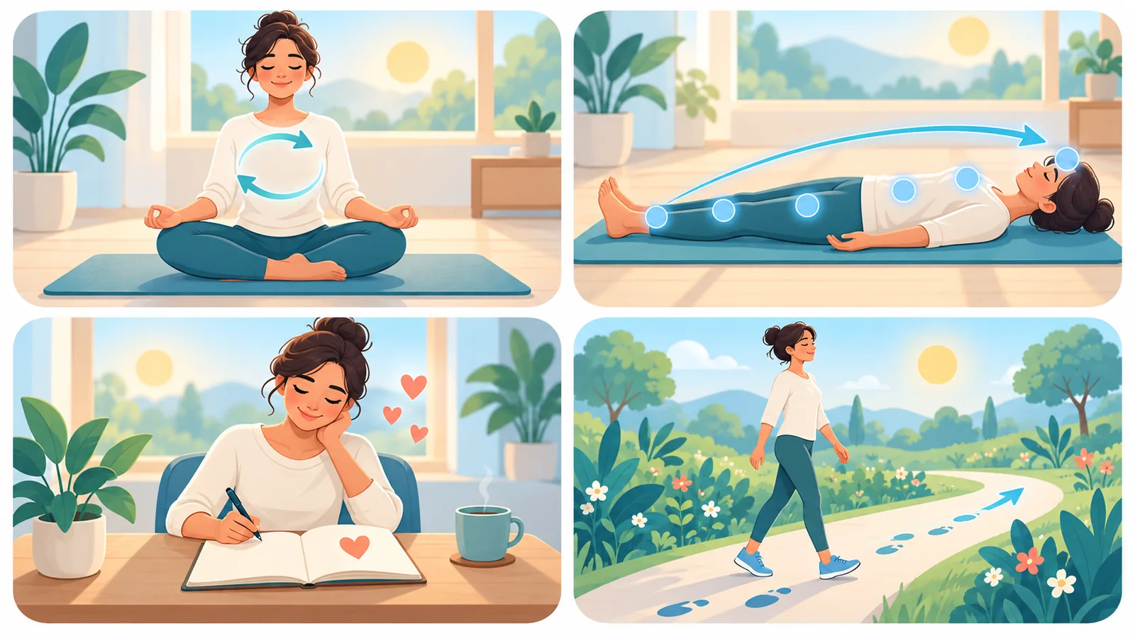 Empat teknik meditasi pagi: fokus napas, pemindaian tubuh, syukur, dan meditasi berjalan