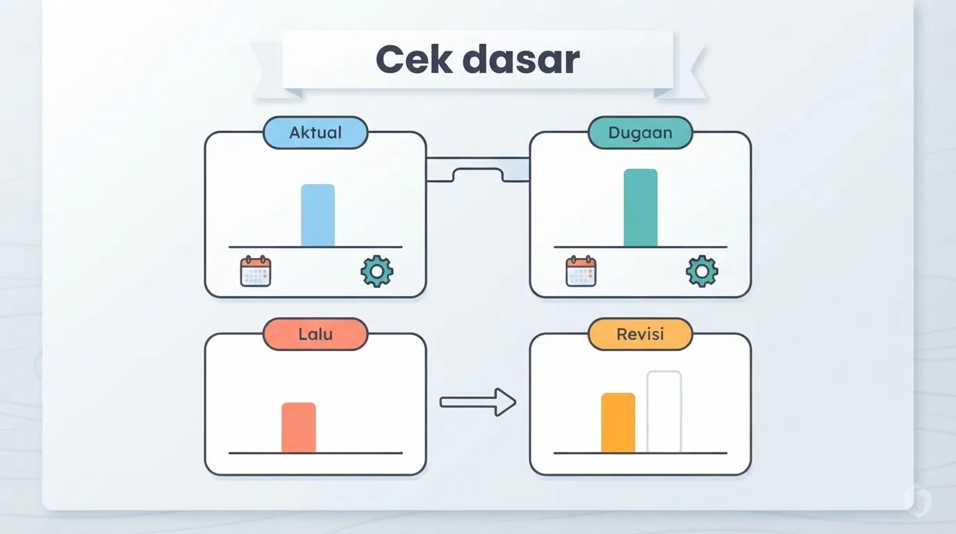 Angka aktual dibandingkan dengan perkiraan yang setara, sementara angka sebelumnya dan revisinya dicatat dalam