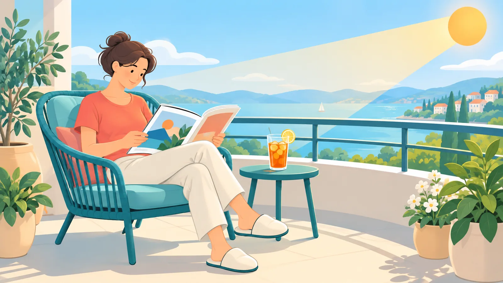 Bacaan santai musim panas di balkon