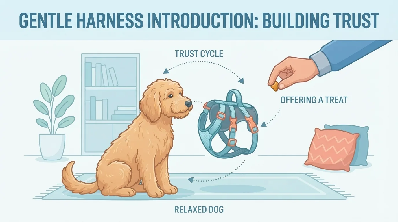 Membiasakan anjing memakai harness di rumah