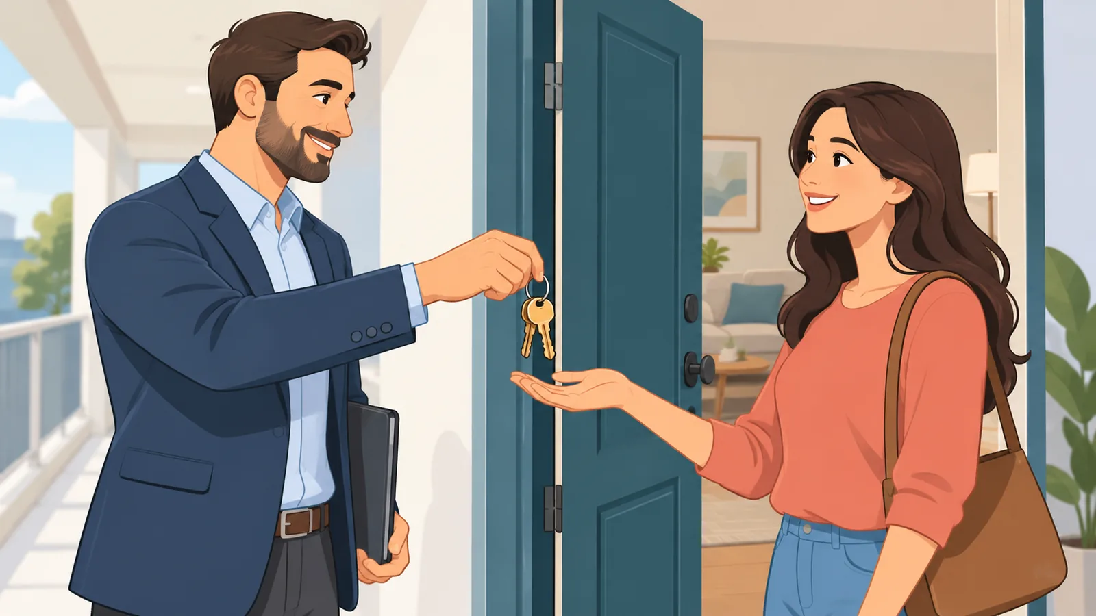 Penyerahan kunci apartemen dari pemilik kepada penyewa