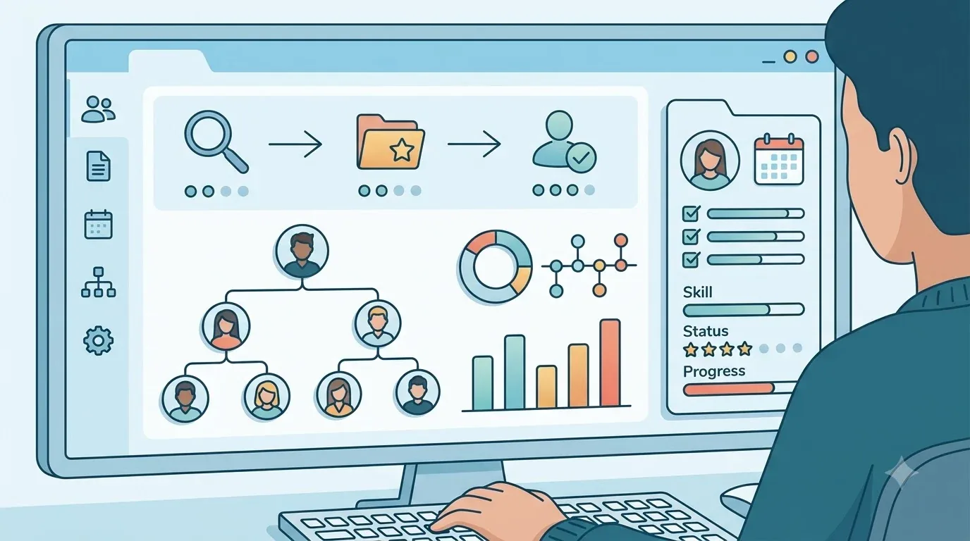 Layar komputer menampilkan data kepegawaian di sistem SDM