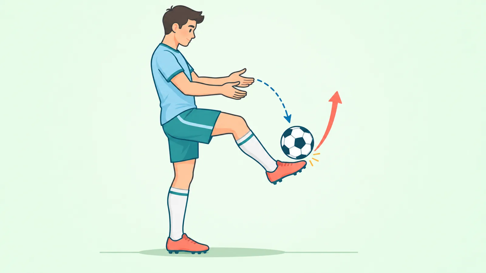 Pemain menjatuhkan bola lalu menendangnya ke atas dengan punggung kaki