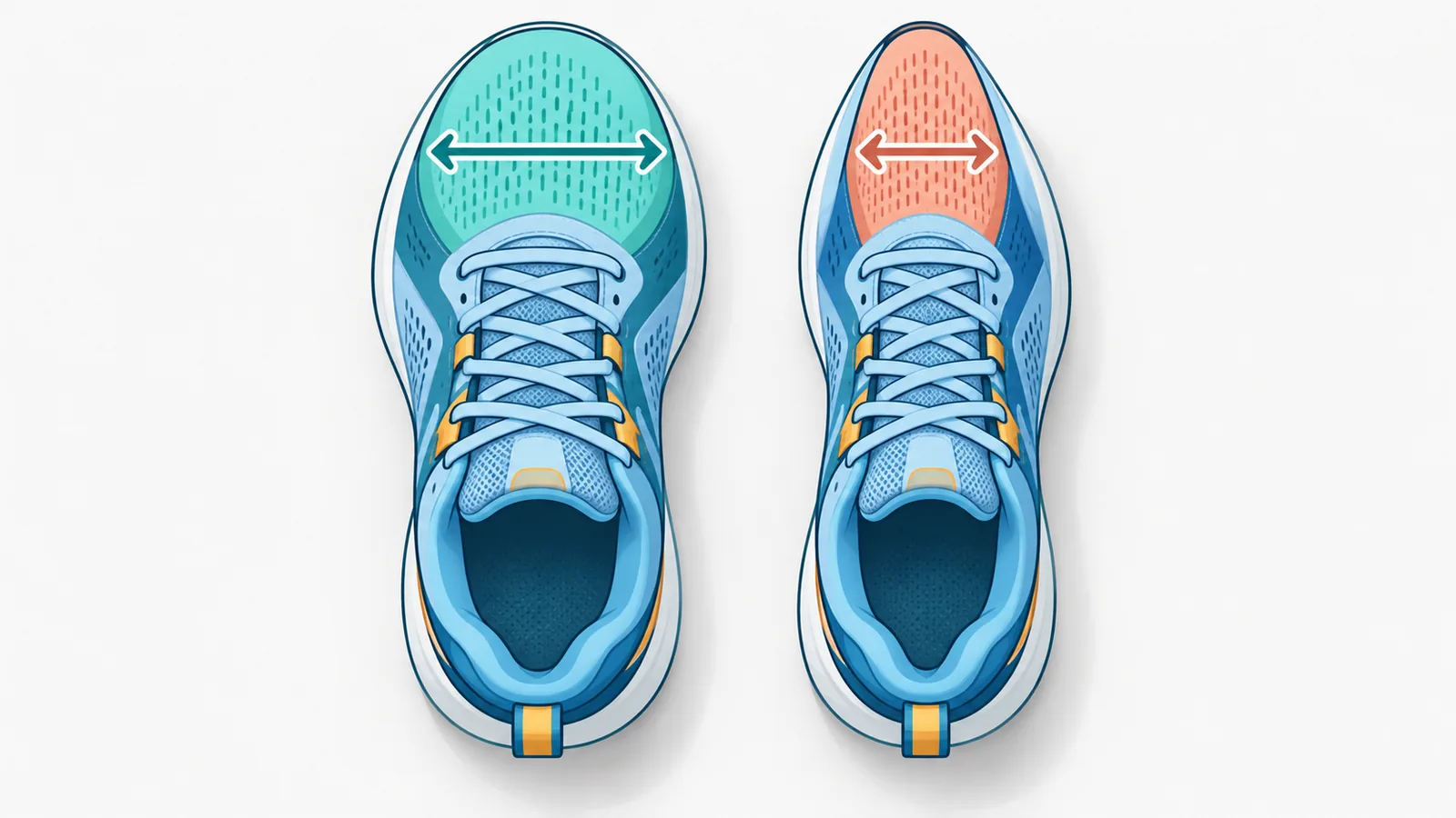 Perbandingan bentuk toebox dua sepatu basket dari atas
