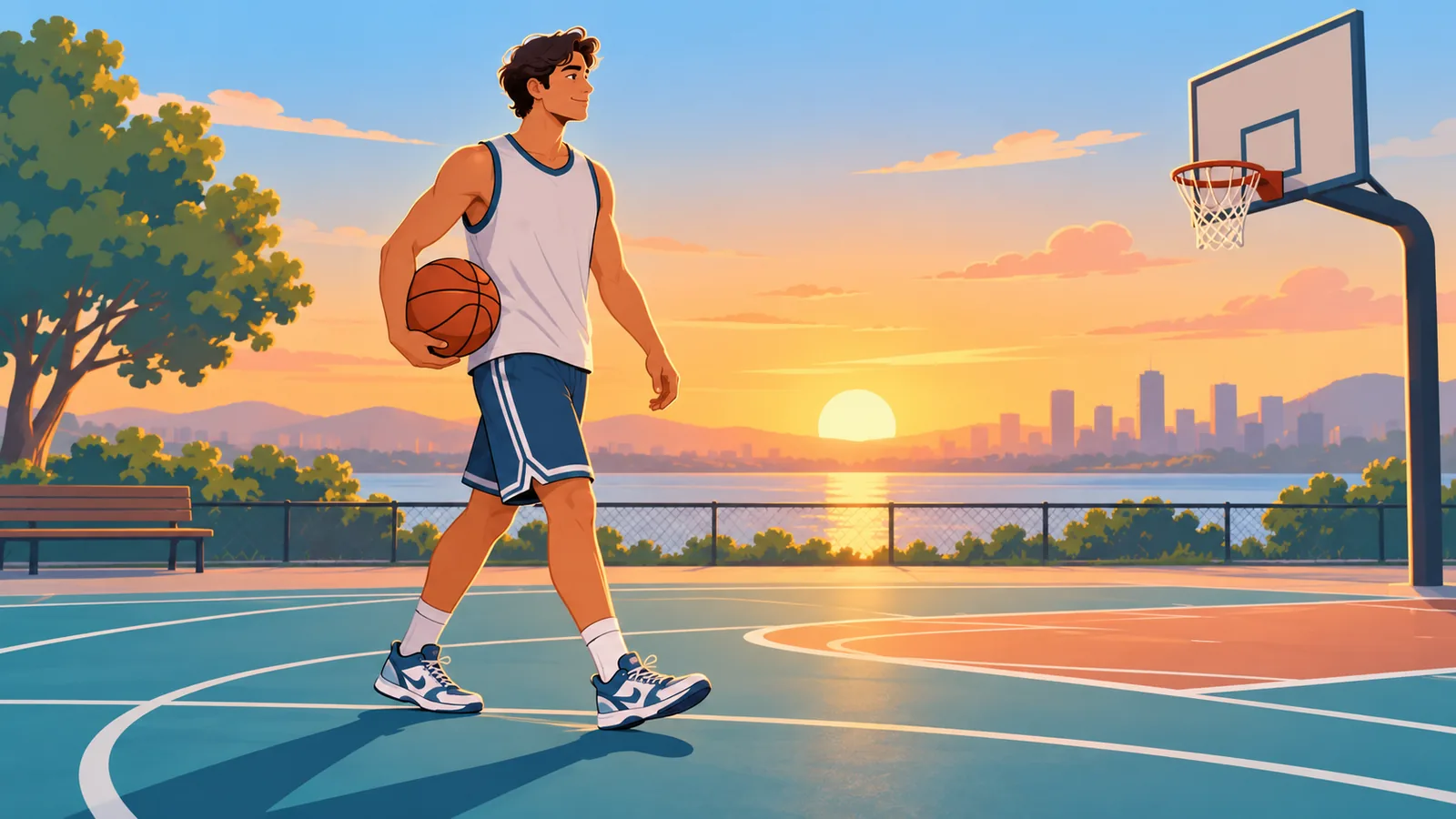 Pemain basket berjalan di lapangan dengan sepatu basket yang nyaman