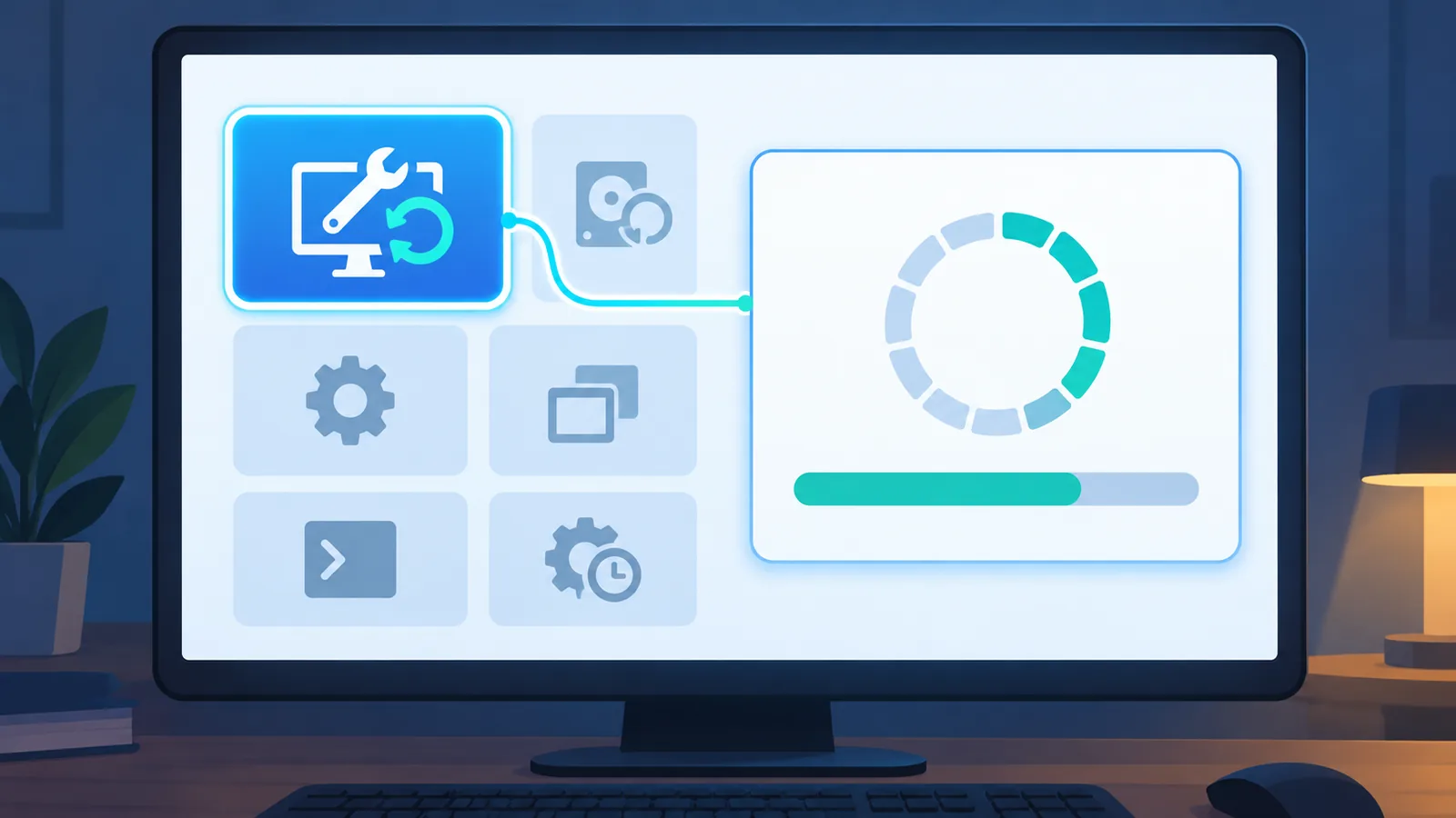 Menu pemulihan WinRE dengan opsi Troubleshoot dan USB instalasi