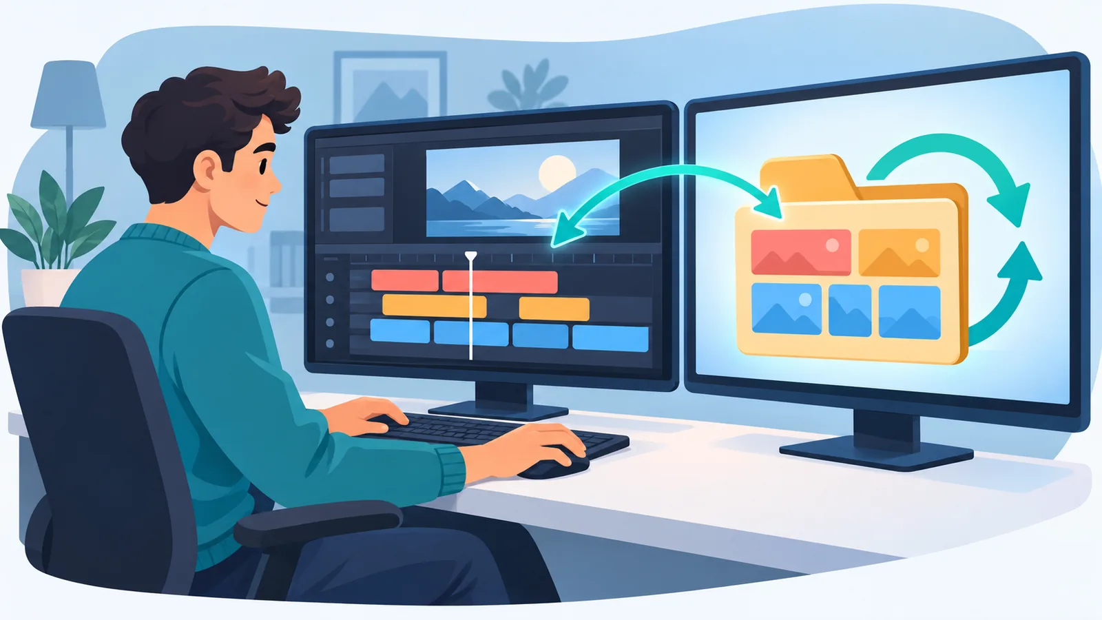 Editor video bekerja dengan file besar yang tersinkron