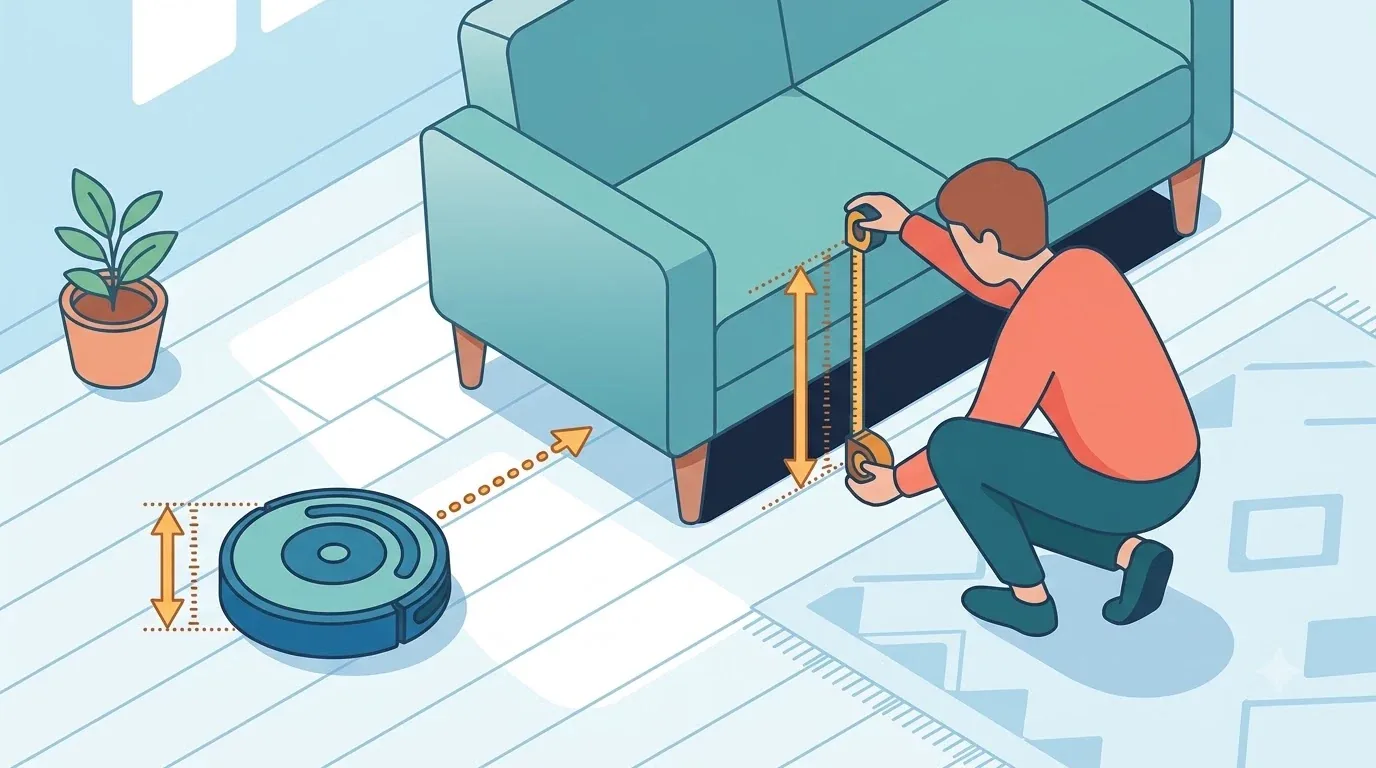 Robot vacuum membersihkan karpet tipis sementara kucing abu-abu mengamati