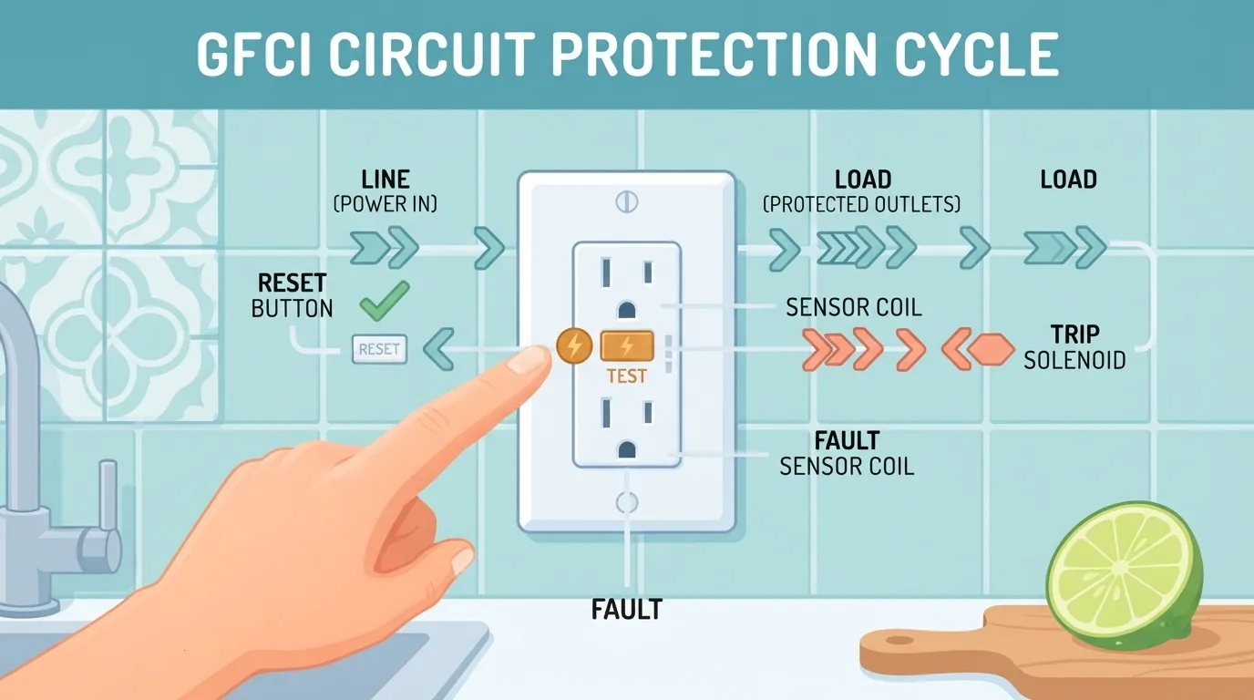 Stopkontak GFCI dengan tombol TEST dan RESET