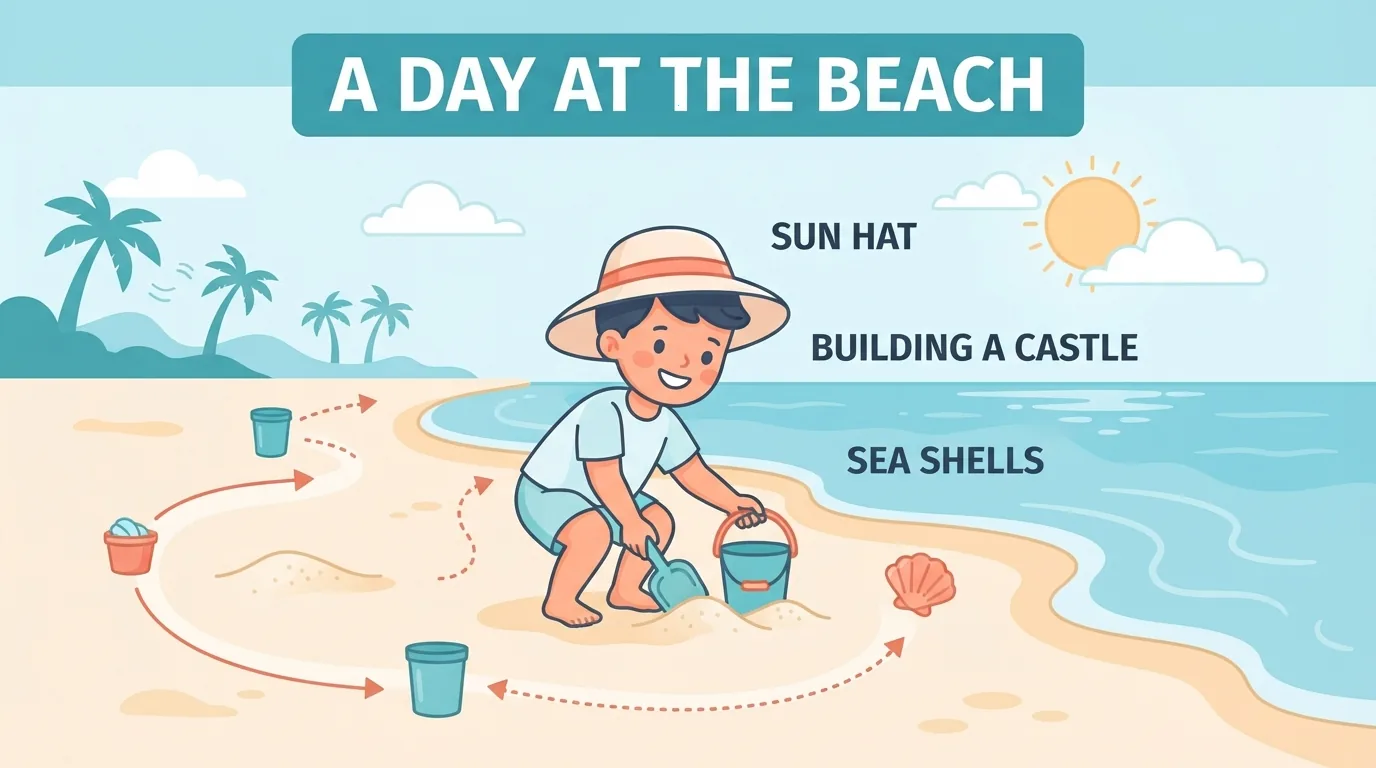 Bambino con cappello da sole che gioca sulla spiaggia