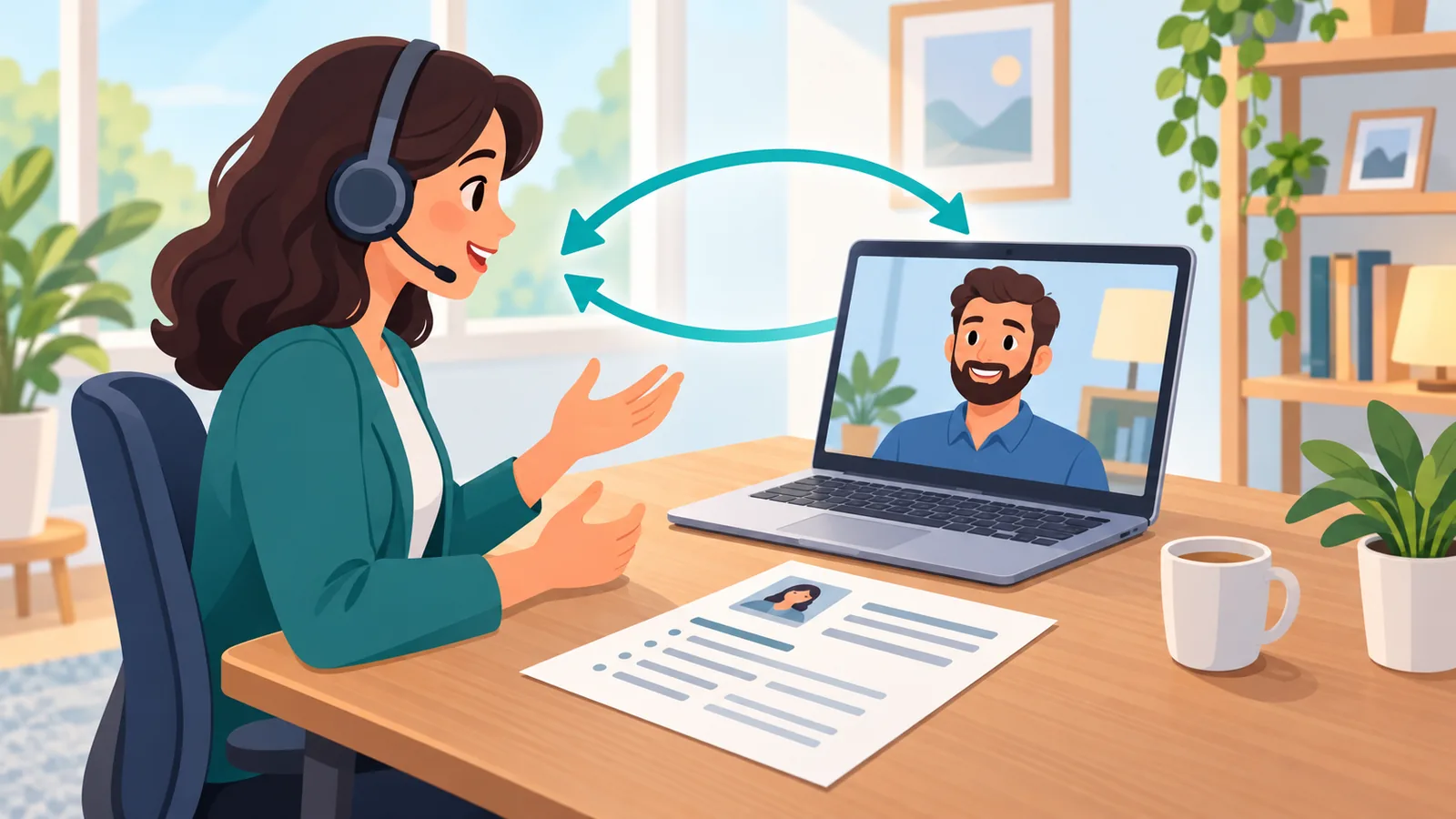 Videochiamata di consulenza con una copia stampata del curriculum