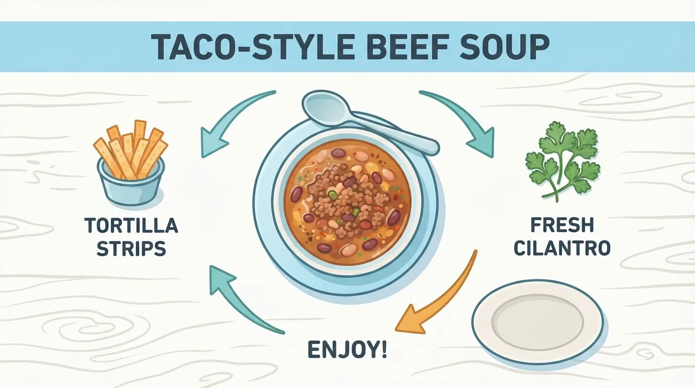 Zuppa ai gusti taco con carne macinata in una ciotola