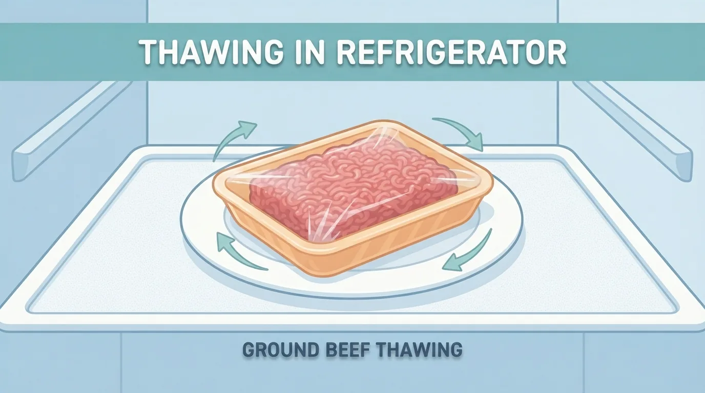 Carne macinata che si scongela in frigorifero