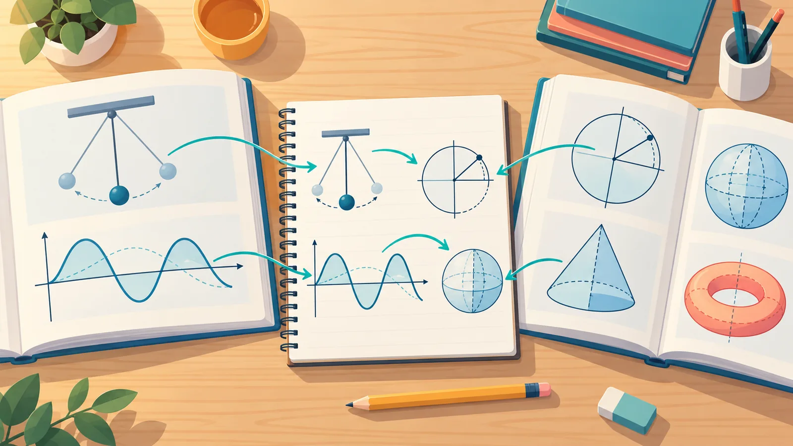Libri di fisica e matematica con appunti scritti a mano