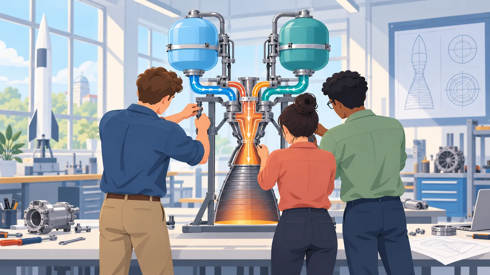 Studenti di ingegneria aerospaziale in un laboratorio universitario