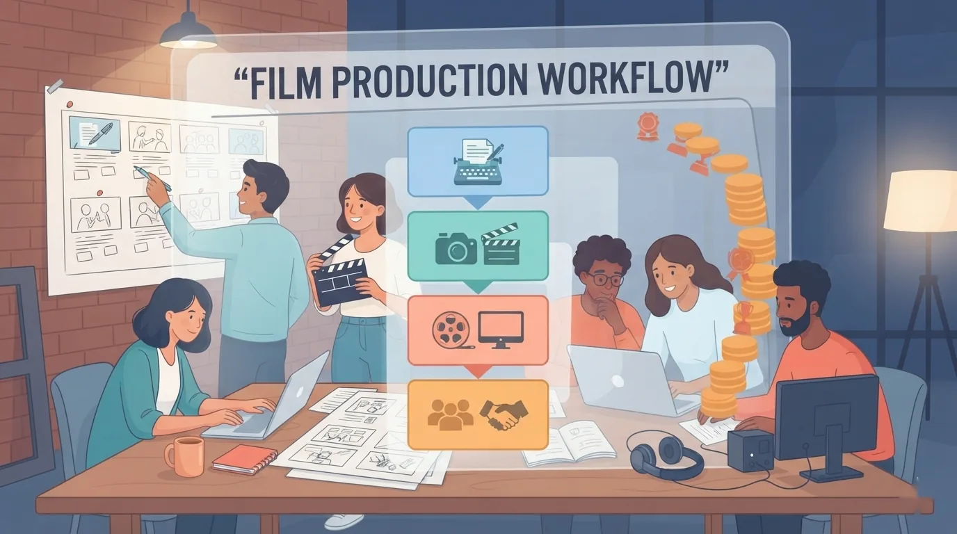 Piccolo team di produzione indipendente al lavoro in uno studio