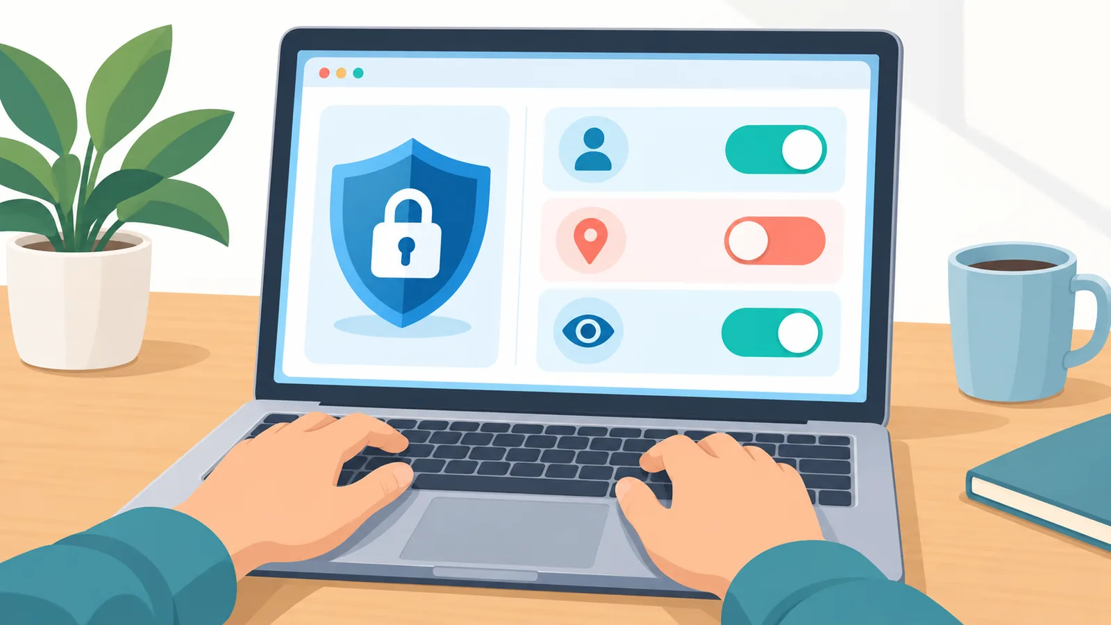 Laptop con finestra di impostazioni di sistema sulla privacy