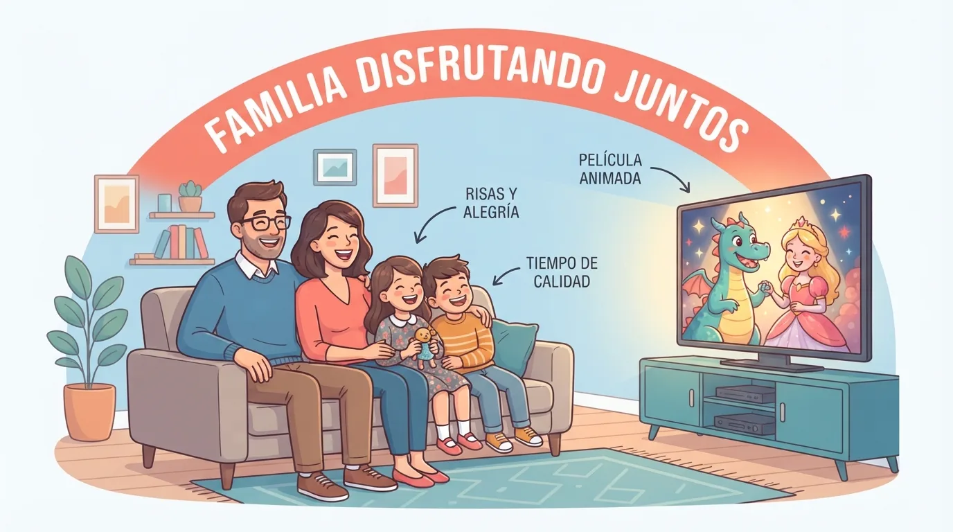 Famiglia sul divano che guarda un film d’animazione