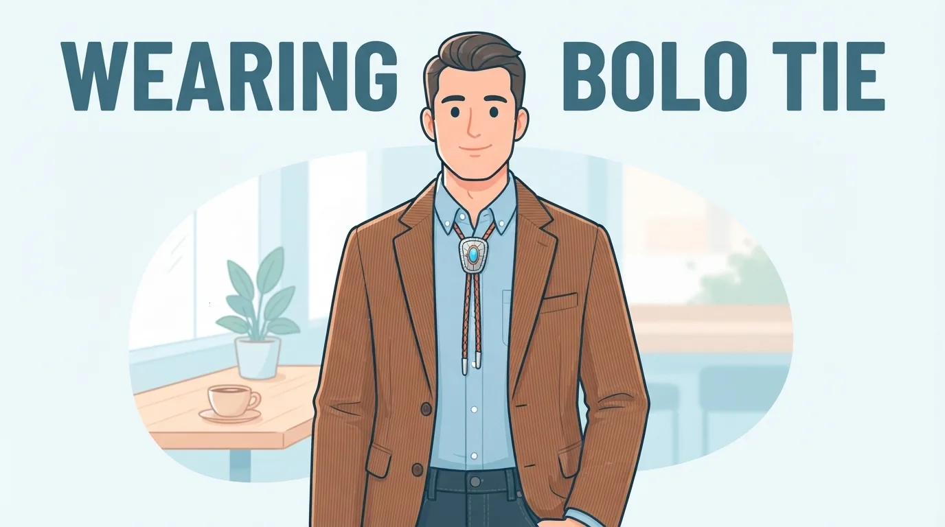 Look smart casual con camicia oxford azzurra, giacca in velluto a coste e bolo tie