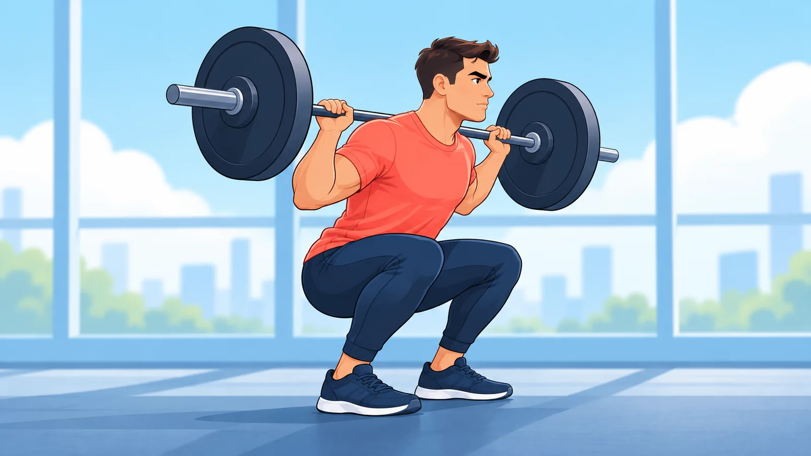 Persona che esegue uno squat con il bilanciere in palestra
