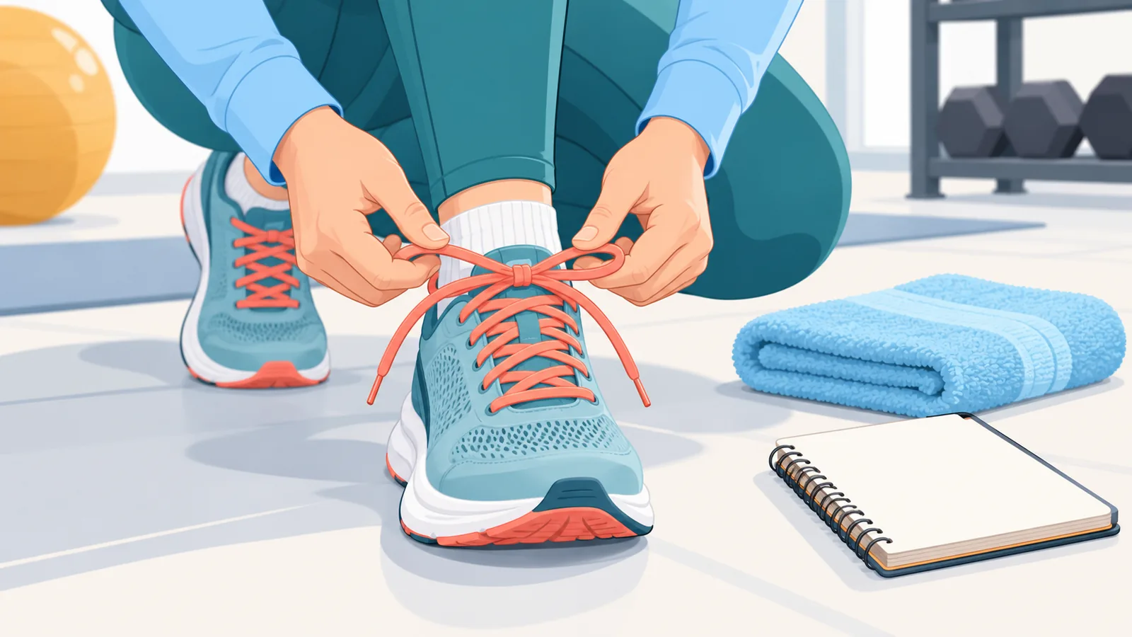 Persona che si allaccia le scarpe da corsa in palestra