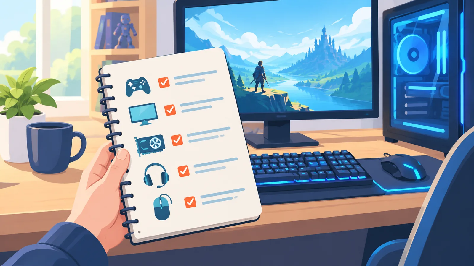 Lista di controllo accanto a una postazione da gioco