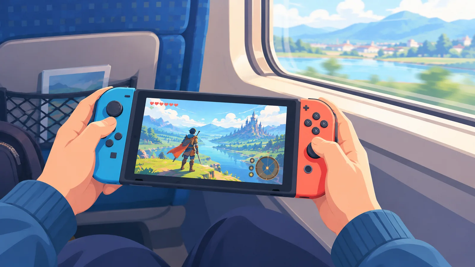 Console portatile usata durante un viaggio in treno