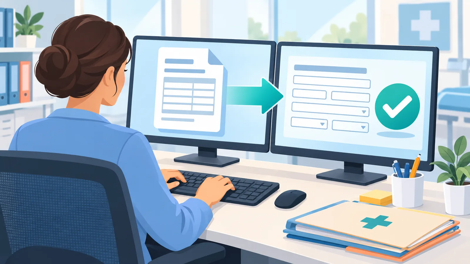 Operatore che inserisce una richiesta istituzionale al computer