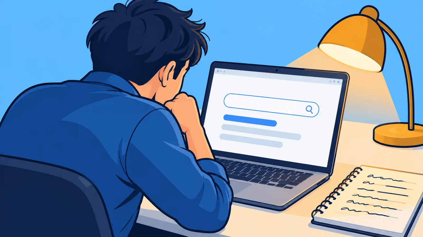 Persona che cerca slogan elettorali in hindi al computer