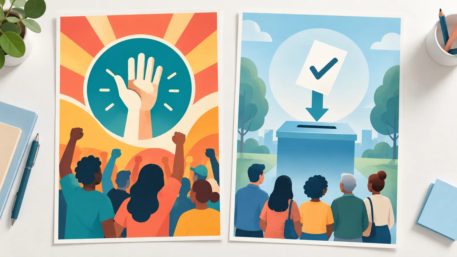 Confronto tra un poster di campagna e un invito al voto