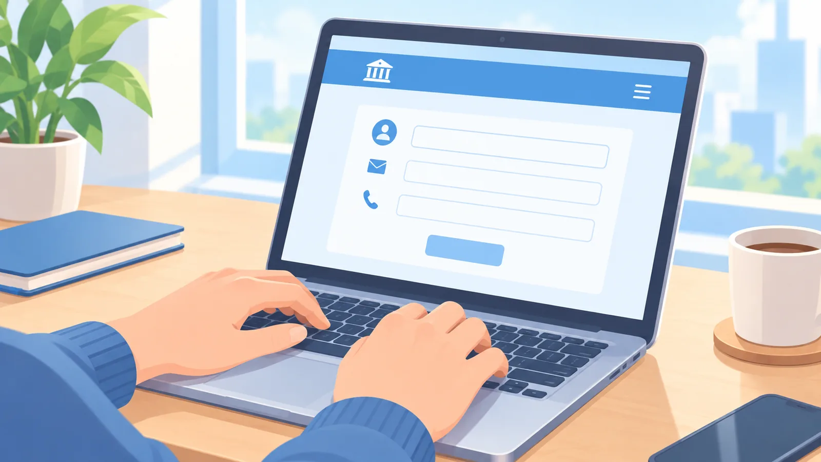 Mani che compilano un modulo online generico su un portatile