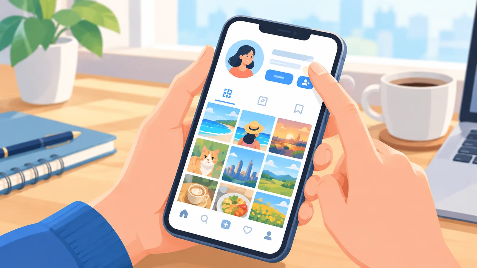 Mano che usa uno smartphone per aprire il proprio profilo