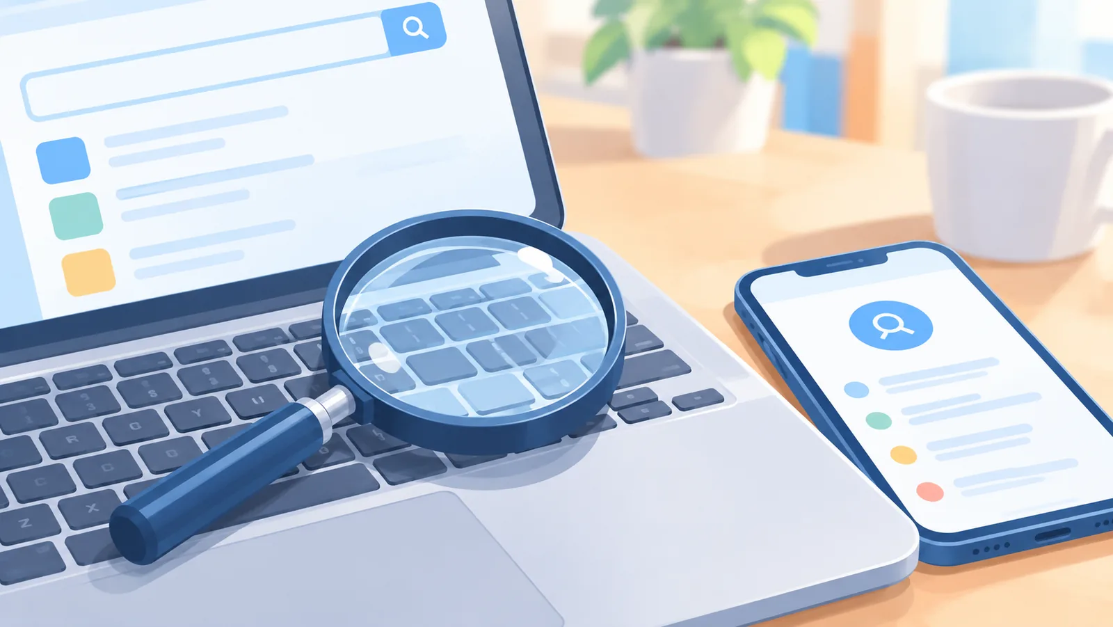 Lente d’ingrandimento sulla tastiera di un laptop
