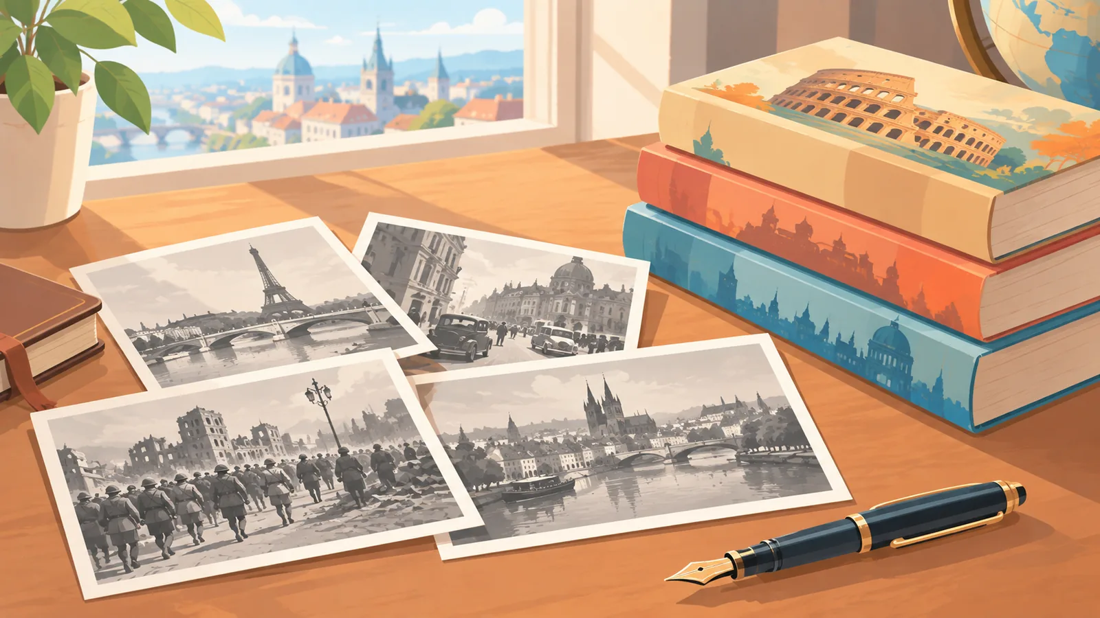 Fotografie d'archivio del Novecento accanto a libri di storia