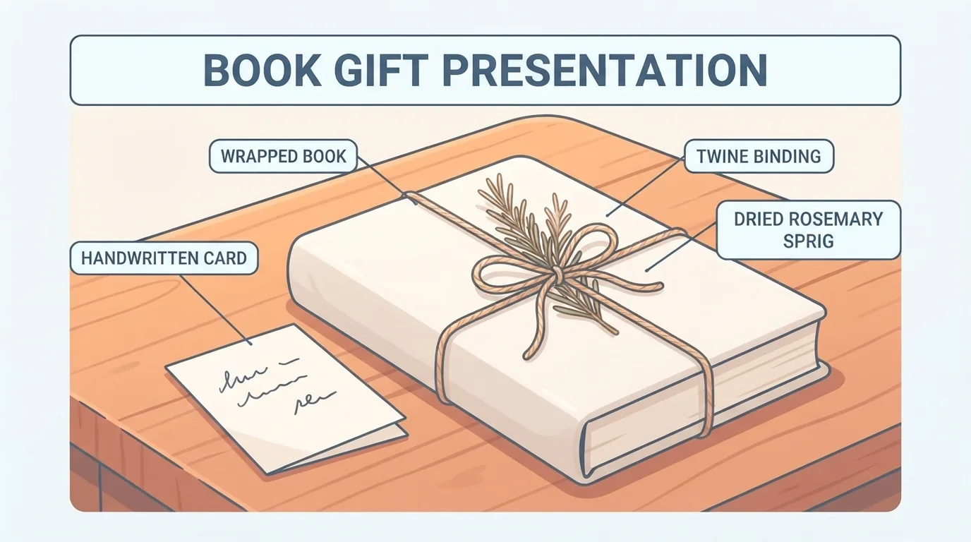 Libro regalo confezionato con spago e biglietto scritto a mano