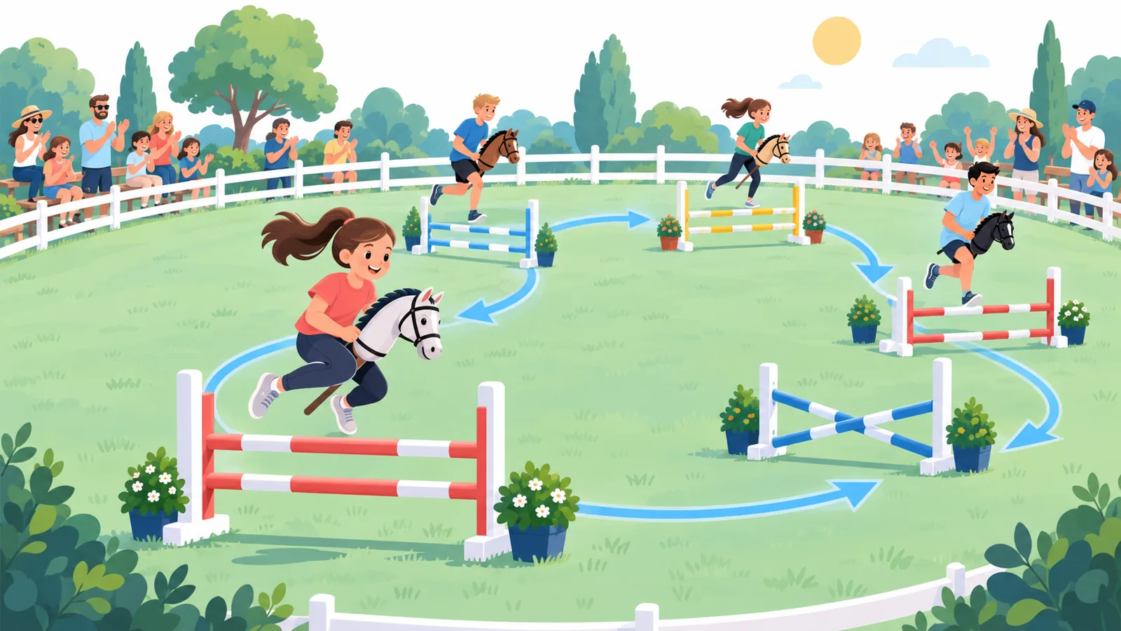 Percorso di gara di salto con hobby horse con spettatori