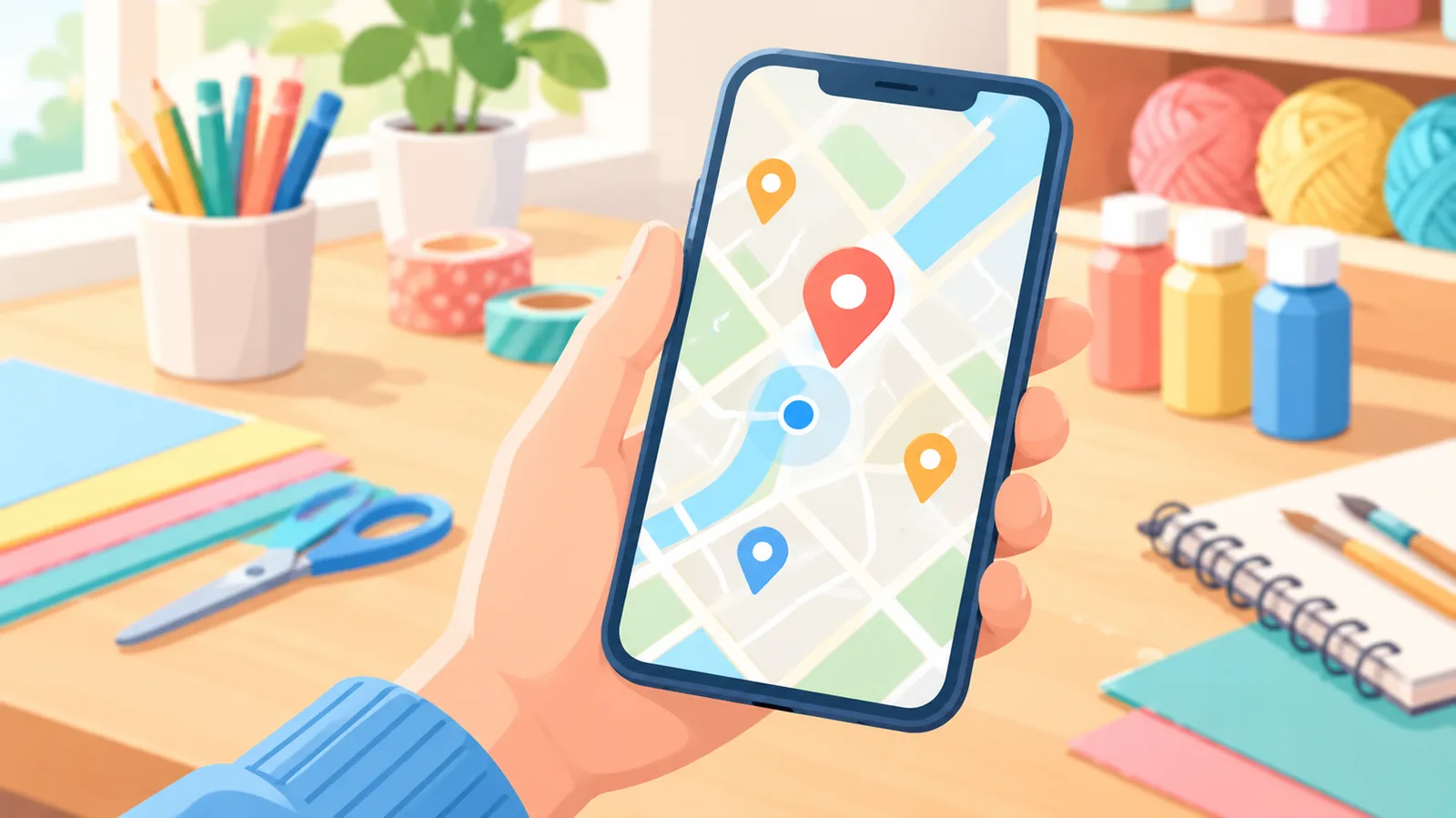 Smartphone con una mappa aperta per cercare negozi vicini