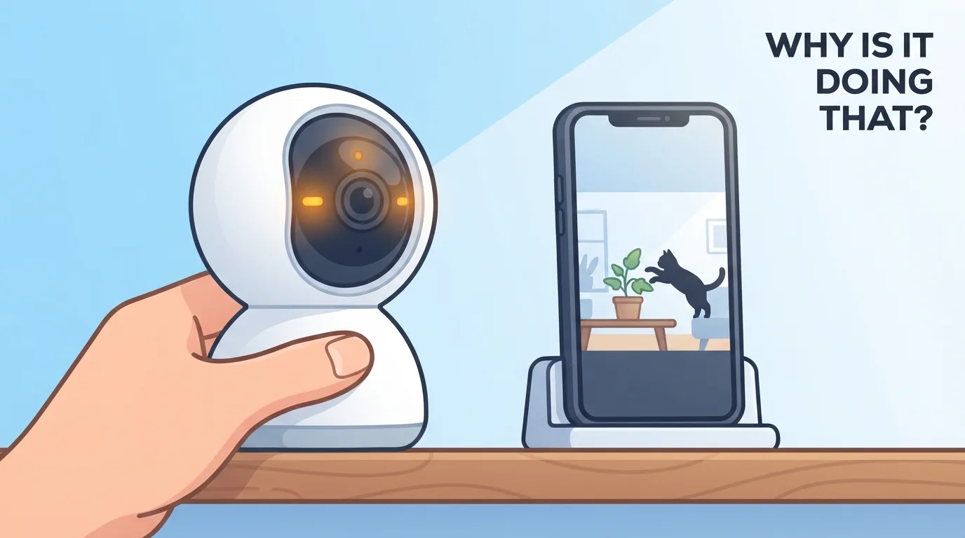 Telecamera da interno con smartphone che mostra la visione dal vivo