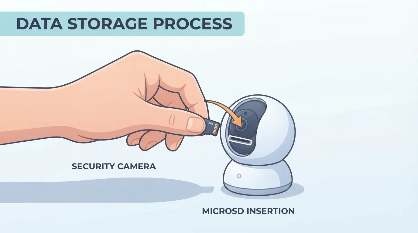 Mano che inserisce una scheda microSD in una telecamera di sicurezza