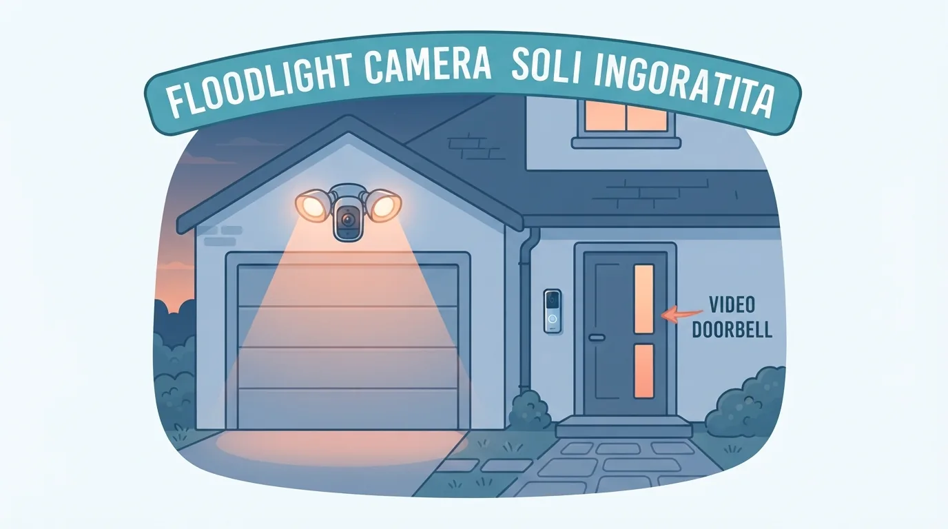 Telecamera con faro sopra il garage e campanello video all’ingresso