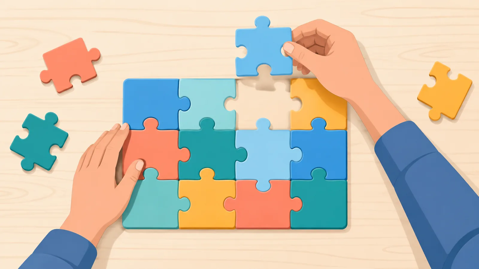 Pezzi di puzzle colorati che rappresentano un portafoglio equilibrato