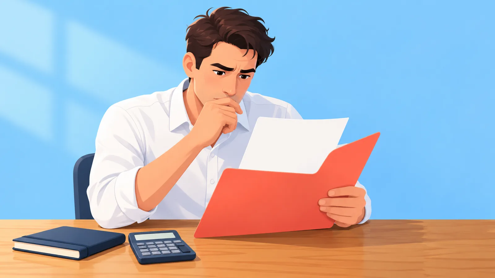 Persona che legge un contratto di prestito alla scrivania