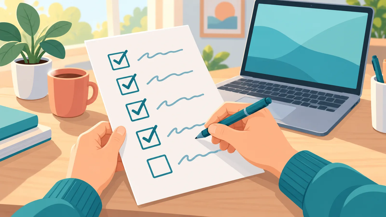 Checklist di verifica accanto a un portatile