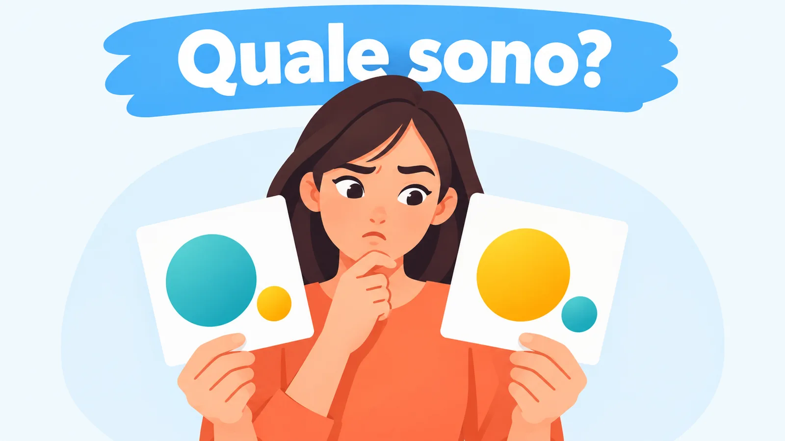 Una persona confronta due schede in cui elemento principale e secondario si scambiano di ruolo, richiamando la