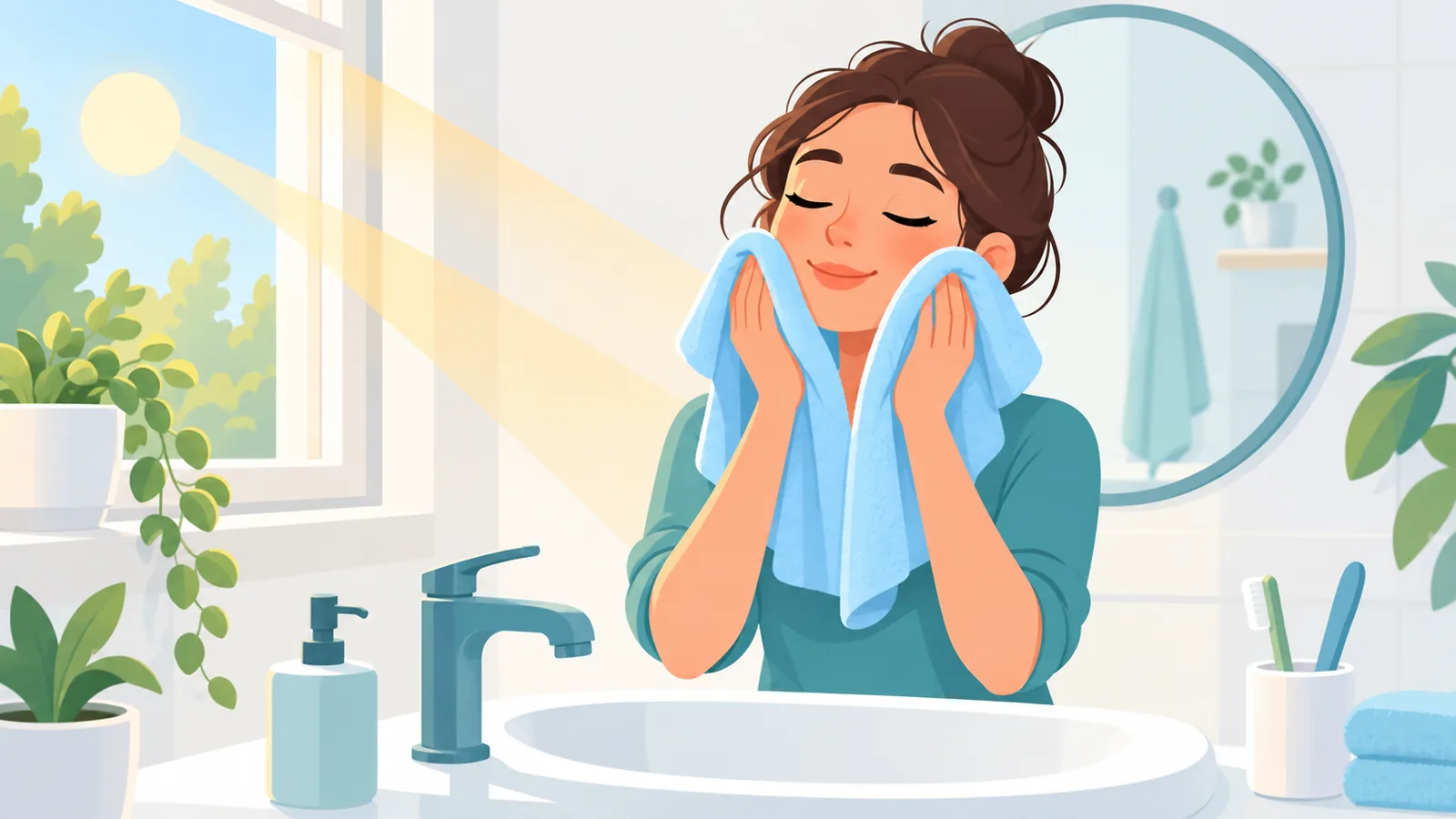 Persona che si lava il viso prima di meditare