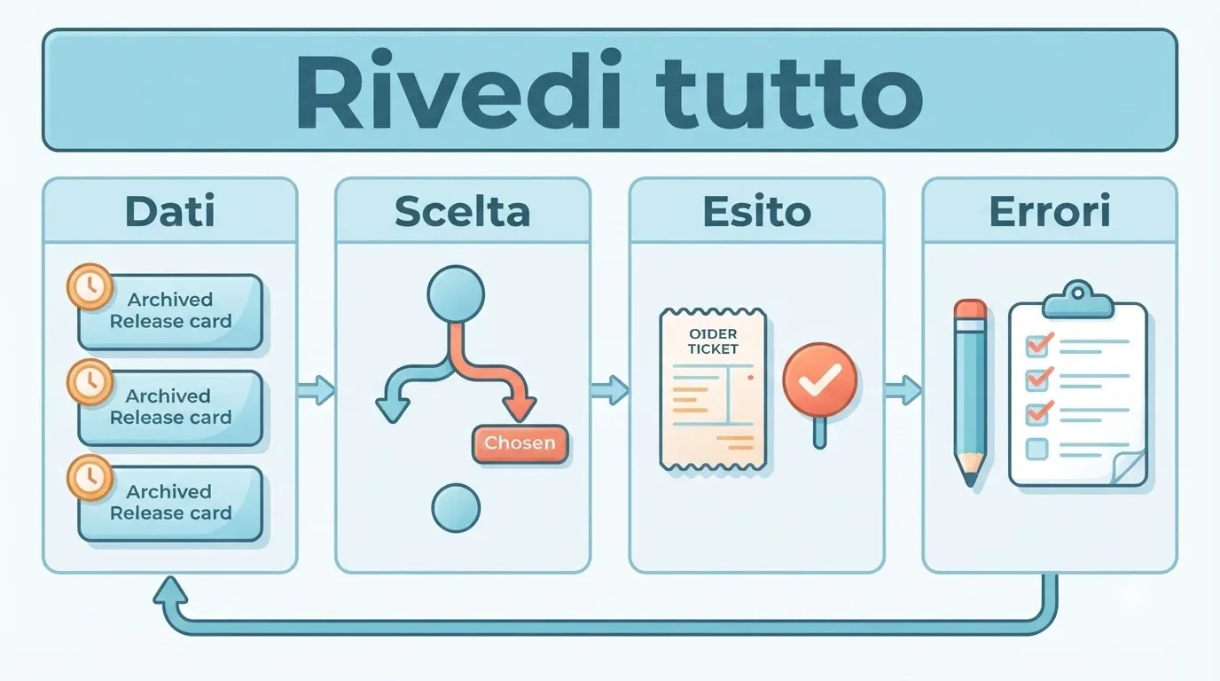 Un diario separa dati disponibili, scelta operativa, esito dell'ordine e aspetti da correggere prima del pross