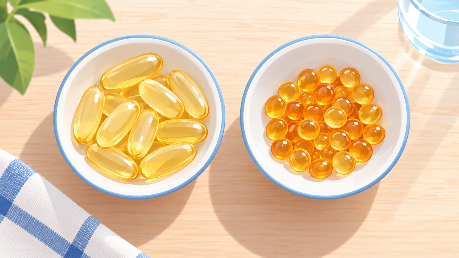 Due ciotole con capsule di forme diverse viste dall'alto